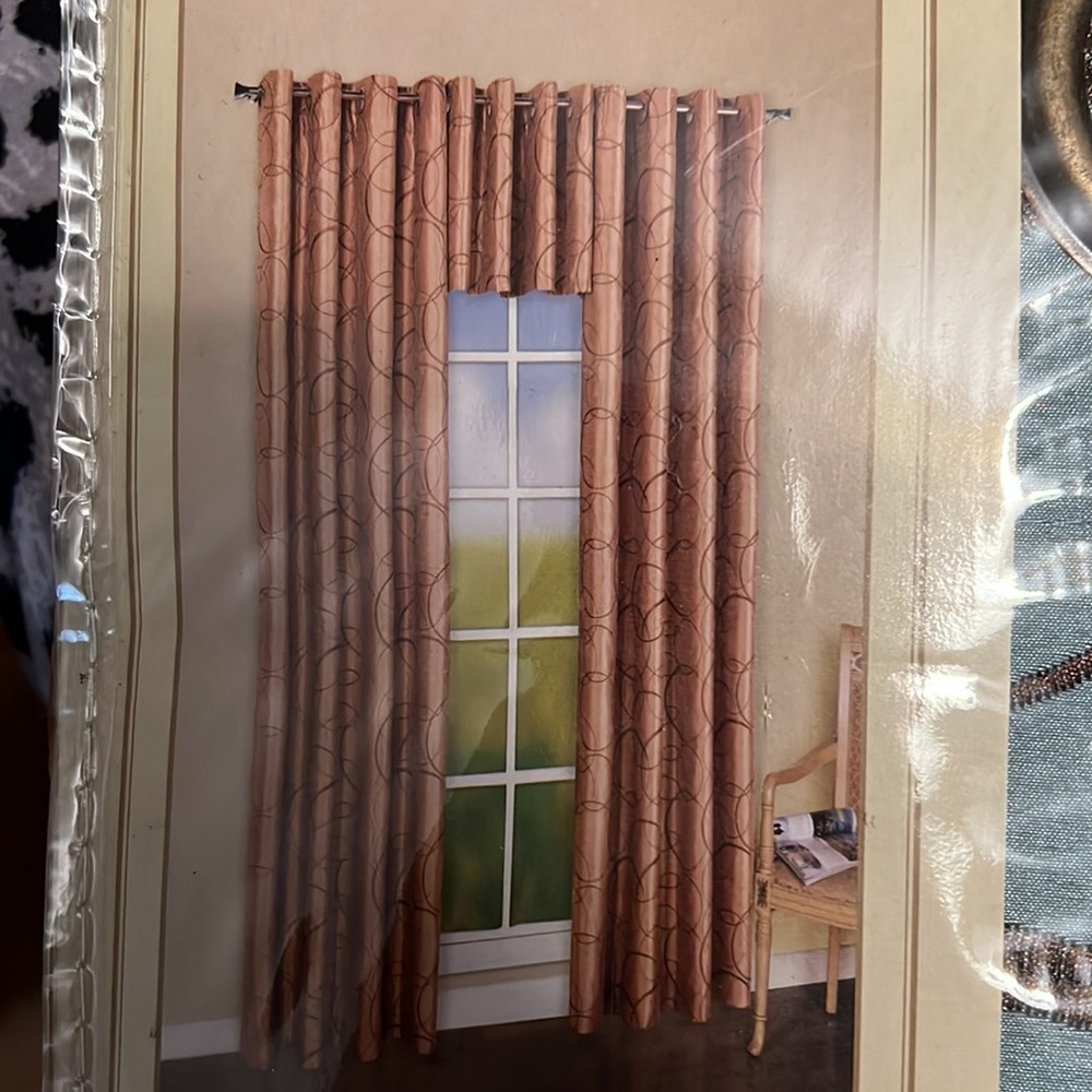 Curtains with two panels total color is blue and brown 54”w 63”L - Picture 2 of 3